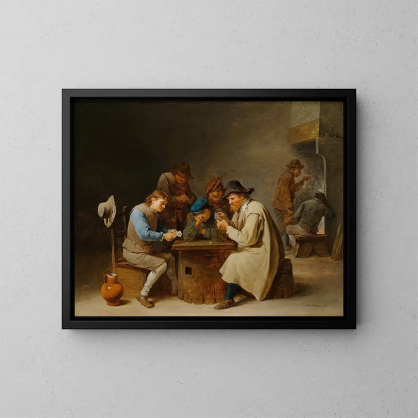 Les Joueurs de cartes - David Teniers le Jeune — inramlat konstverk på väggen