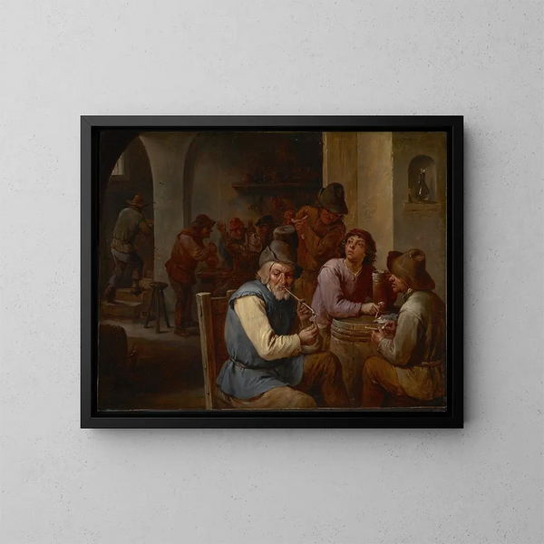 Le Pub de Campagne - David Teniers den Yngre — inramlat konstverk på väggen