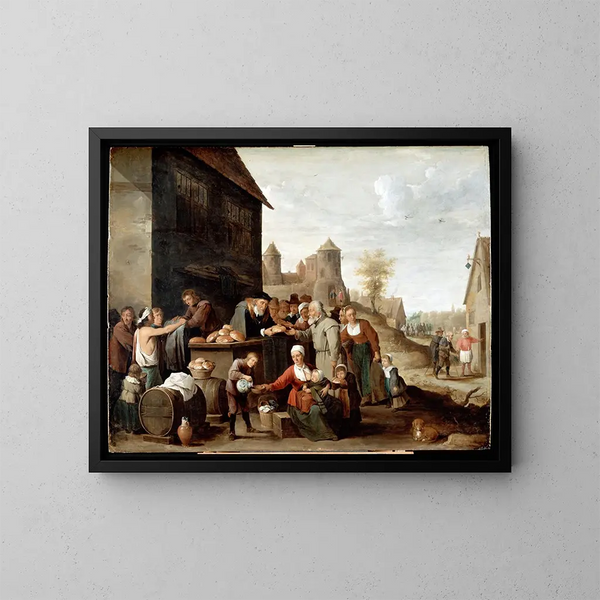 de sju kroppsliga barmhärtighetsverken - David Teniers den yngre — inramlat konstverk på väggen