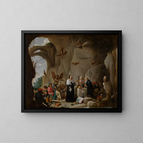 La Tentation de saint Antoine le Grand - David Teniers le Jeune — inramlat konstverk på väggen