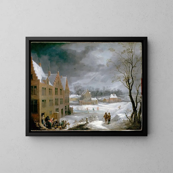 vinterscen med en man som slaktar en gris - David Teniers den yngre — inramlat konstverk på väggen