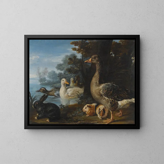 David de Coninck - A Cockerel Hens Doves And A Parrot In A formal Garden Setting.webp