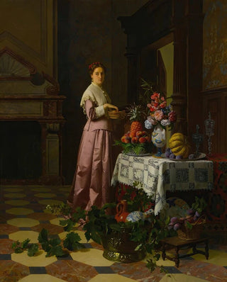David mile Joseph de Noter - An Interior With Fruit And Flowers.webp