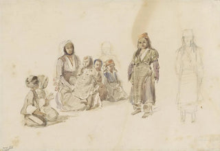 Denis Auguste Marie Raffet - Studieblad met zittende vrouw en kinderen te Dereky in Turkije.webp