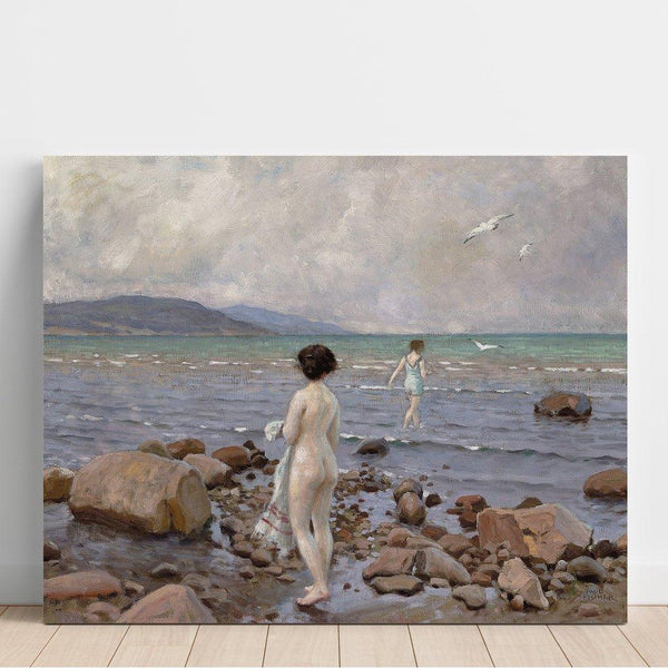 Reproduktion av målningen av två badande kvinnor på en klippig strand - Paul Fischer