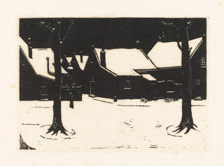 Dick Ket - Besneeuwd plein met twee bomen.webp