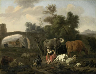 Landskap med herdar och boskap - Dirck van Bergen — vy av konstverket