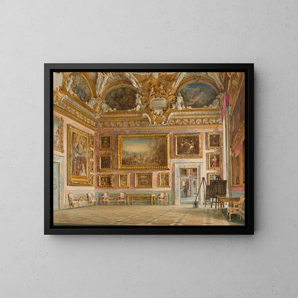 interiören i Palazzo Pitti i Florens, Saturnus-salen - Domenico Caligo — inramlat konstverk på väggen