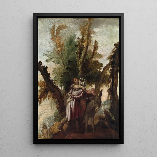 Le Bon Samaritain - Domenico Fetti — inramlat konstverk på väggen