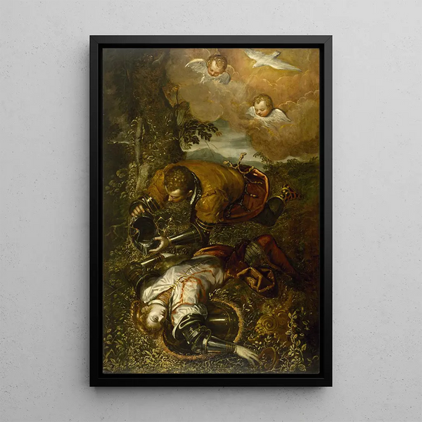 Reproduktion av målningen Tancrède som döper Clorinde - Domenico Tintoretto