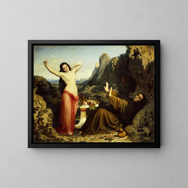La Tentation de saint Hilarion - Dominique Louis Papety — inramlat konstverk på väggen