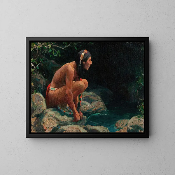 L'Esprit de la piscine - Eanger Irving Couse — inramlat konstverk på väggen