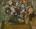 En kvinna som sitter bredvid en blomvas - Edgar Degas — vy av konstverket