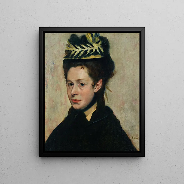 Buste de femme au chapeau de plumes - Edgar Degas — inramlat konstverk på väggen