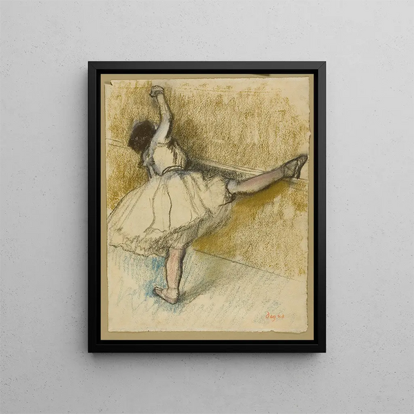 dansare som sträcker sig vid baren - Edgar Degas — inramlat konstverk på väggen