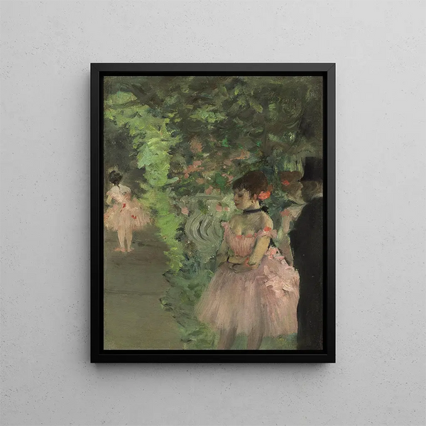 Dansare bakom kulisserna - Edgar Degas — inramlat konstverk på väggen