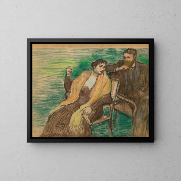 Skiss för ett porträtt av M. och fru Louis Rouart - Edgar Degas — inramlat konstverk på väggen