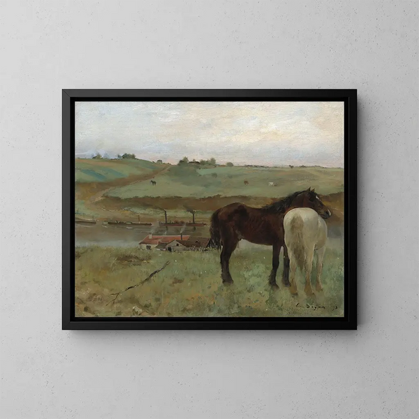 hästar på en äng - Edgar Degas — inramlat konstverk på väggen