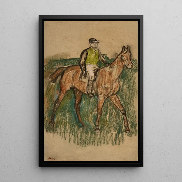 Jockey på hästryggen - Edgar Degas — inramlat konstverk på väggen