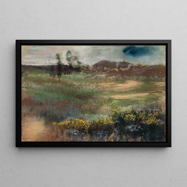 Landskap med skorstenar - Edgar Degas — inramlat konstverk på väggen