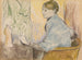 Madame Henri Rouart i en fåtölj framför ett litet bord med en Tanagra-statyn - Edgar Degas — vy av konstverket