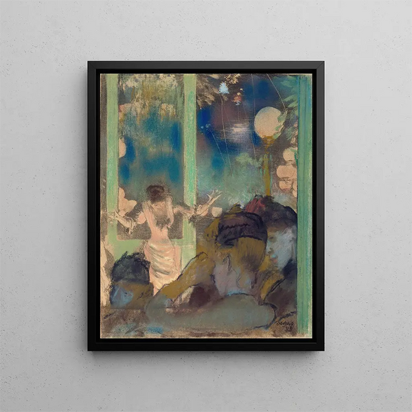 Mademoiselle Bécat vid Café des Ambassadeurs - Edgar Degas — inramlat konstverk på väggen