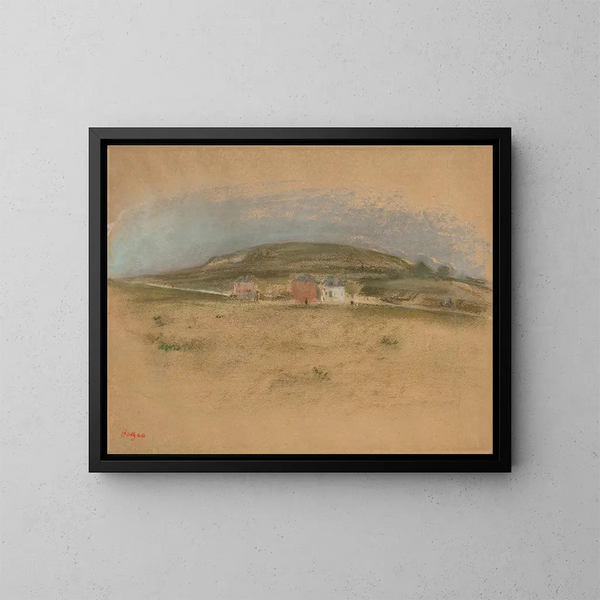 Hus vid foten av en klippa - Edgar Degas — inramlat konstverk på väggen