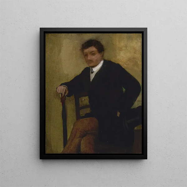 porträtt av en man som sitter - Edgar Degas — inramlat konstverk på väggen