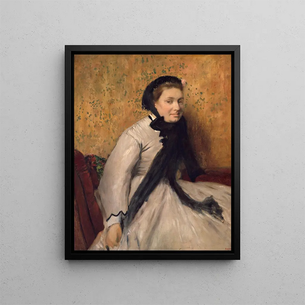 Portrait av en kvinna i grått - Edgar Degas — inramlat konstverk på väggen