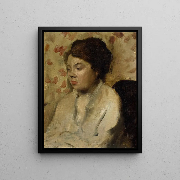 Porträtt av en ung kvinna - Edgar Degas — inramlat konstverk på väggen
