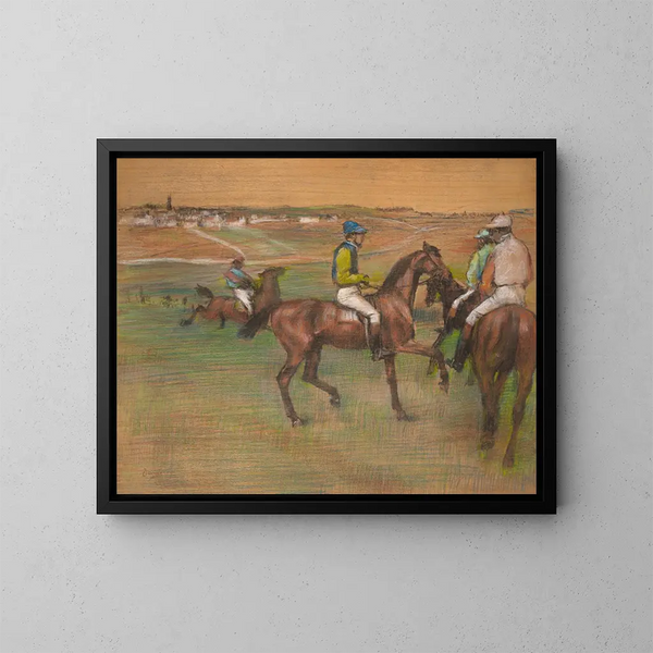 hästkapplöpning - Edgar Degas — inramlat konstverk på väggen