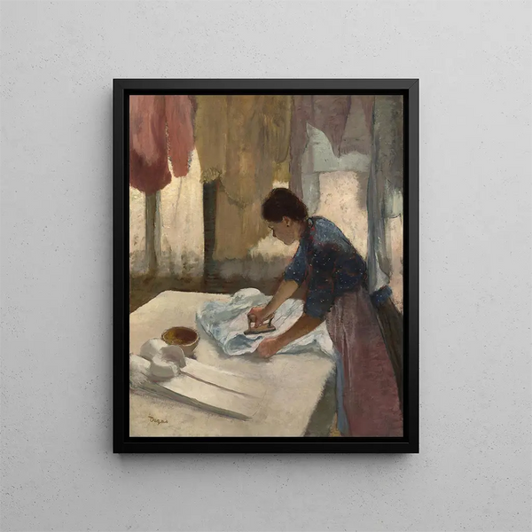 kvinna som stryker - Edgar Degas — inramlat konstverk på väggen