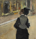 kvinna sedd bakifrån, besök på ett museum - Edgar Degas — vy av konstverket
