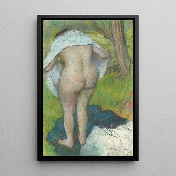 Ung kvinna som klär på sig - Edgar Degas — inramlat konstverk på väggen