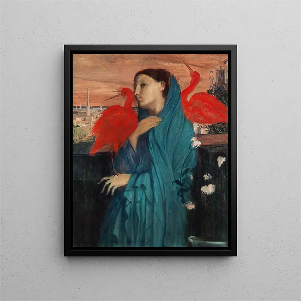 Ung kvinna med ibis - Edgar Degas — inramlat konstverk på väggen