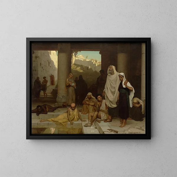 L'aveugle à la piscine de Siloé - Edmund Blair Leighton — inramlat konstverk på väggen