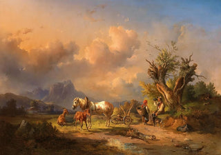Edmund Mahlknecht - A Peasant Resting With Grazing Animals And A Foal.webp