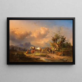 Edmund Mahlknecht - A Peasant Resting With Grazing Animals And A Foal.webp