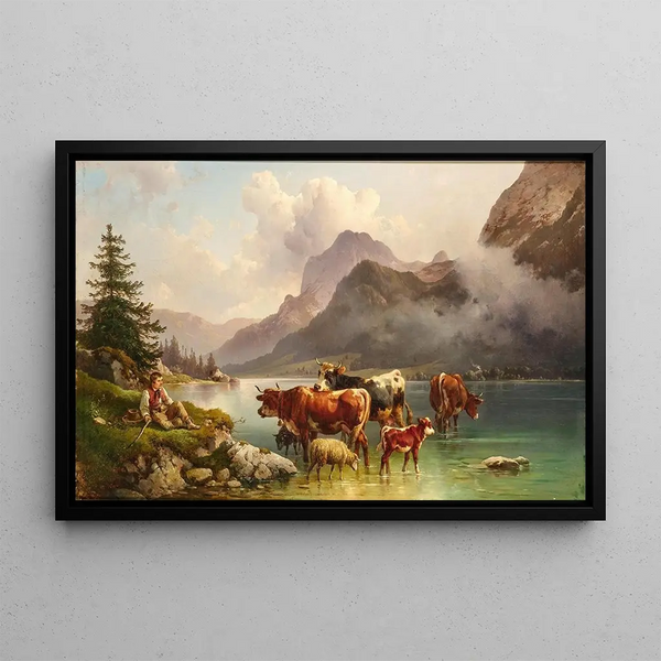 Edmund Mahlknecht - Cows by a Pond with Shepherds.webp