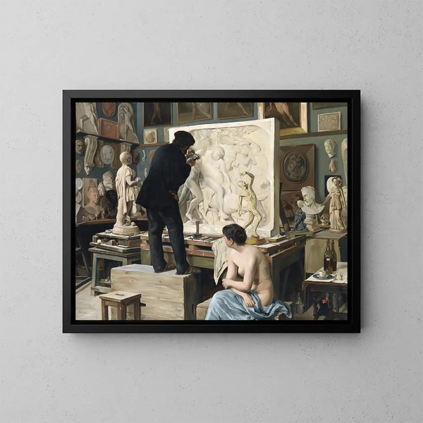 L'atelier de mon père - Édouard Dantan — inramlat konstverk på väggen