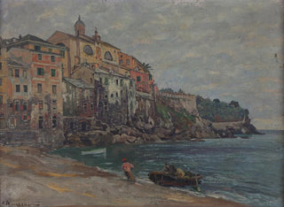 den italienska staden vid havet - Eduard Ameseder — vy av konstverket