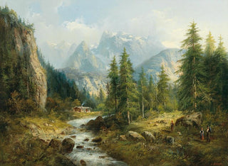 Eduard Boehm - Mountain Landscape with decorative figures.webp