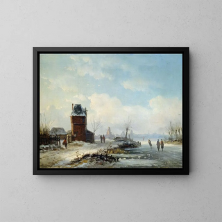 Eduard Hildebrandt - Winterliche Kanallandschaft mit Blick auf eine hollndische Stadt.webp