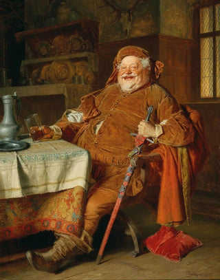 Eduard von Grtzner - Falstaff With A Sword Wine Jug And Glass.webp