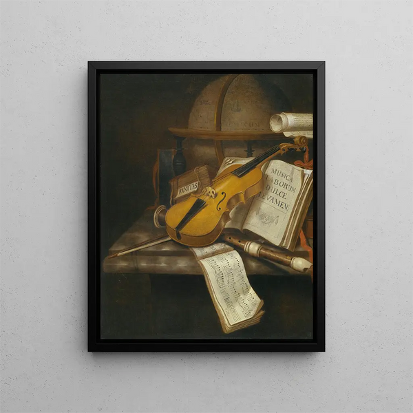 Edwaert Collier - A Vanitas Still Life With A Violin A Recorder And A Score Of Music On A Marble TableTop.webp