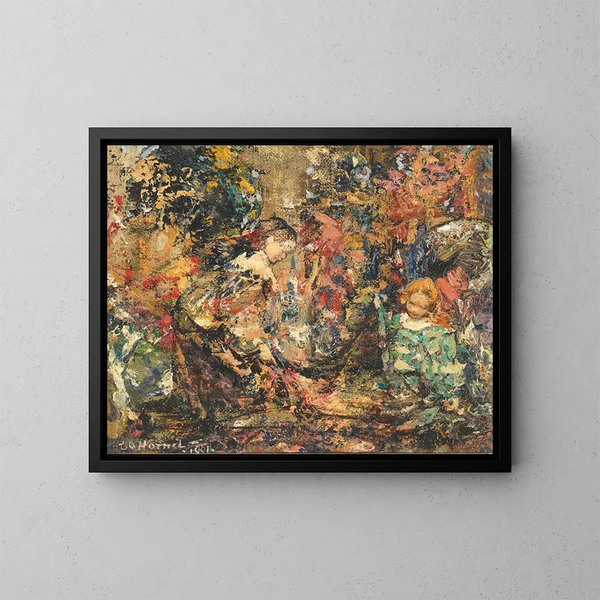 Flickor med blommor - Edward Atkinson Hornel — inramlat konstverk på väggen