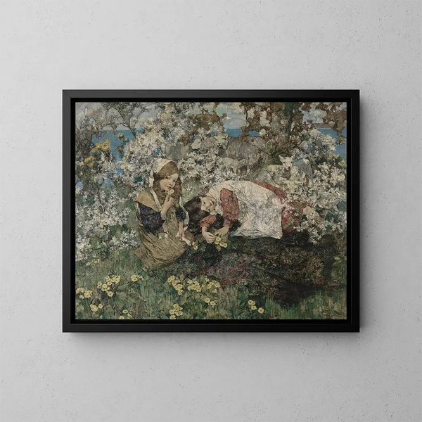 Idylle au printemps - Edward Atkinson Hornel — inramlat konstverk på väggen