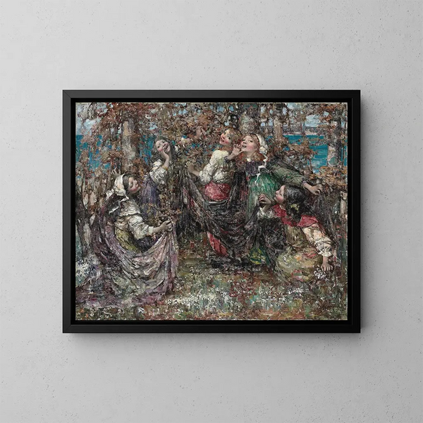 Ronde des roses - Edward Atkinson Hornel — inramlat konstverk på väggen