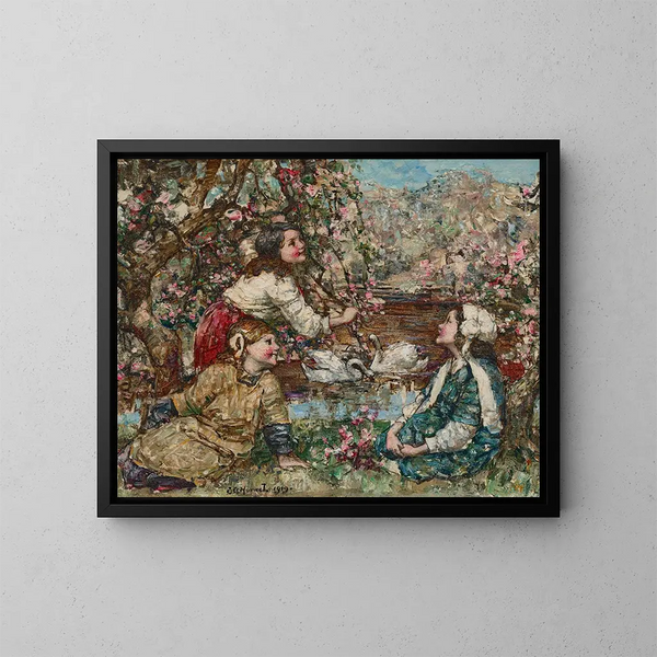 Fleuraison printanière - Edward Atkinson Hornel — inramlat konstverk på väggen