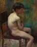 En ung pojke som sitter - Edward Henry Potthast — vy av konstverket